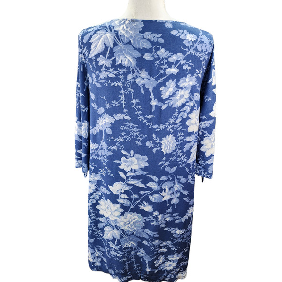 NWT H&M Women’s Dress SZ 6 Blue Floral Viscose 3/4 Sleeve Modest Workwear Church - Picture 3 of 11